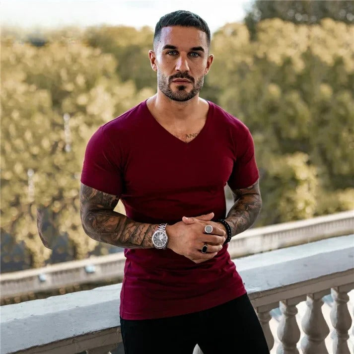 V-Neck Slim Fit Gym T-Shirt